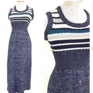 Vtg Jon Michels 1970 knit wool blend metallic strip woven maxi dress 9-10